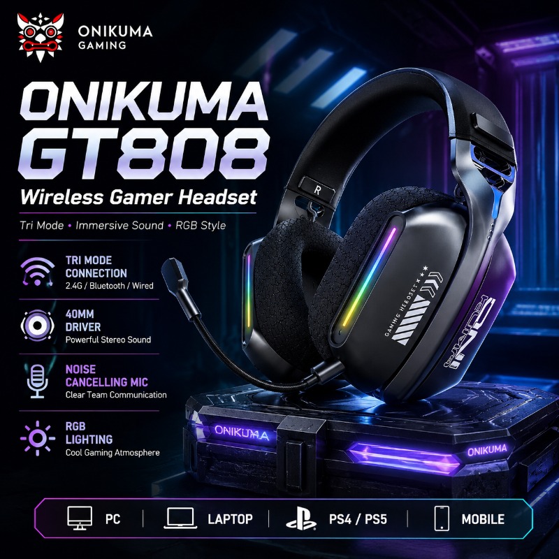 Gaming Headset Rgb - ONIKUMA GT808 Auriculares inalámbricos para juegos,